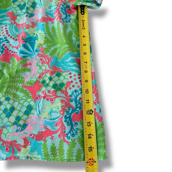 Lilly Pulitzer Elsa Silk Top Dream Team Print Pink Aqua Green Size 14 - Picture 6 of 6